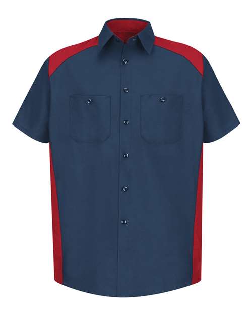 Red Kap SP28T Men's Tall Short Sleeve Motorsports Shirt in Red/ Navy
