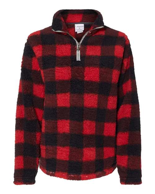 J. America 8451 Women’s Epic Sherpa Quarter-Zip Pullover in Red/ Black Buffalo