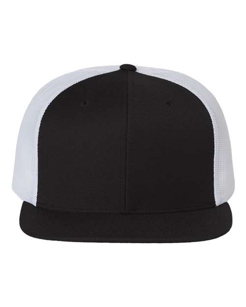 Richardson 511 Wool Blend Flat Bill Trucker Cap in Black/ White