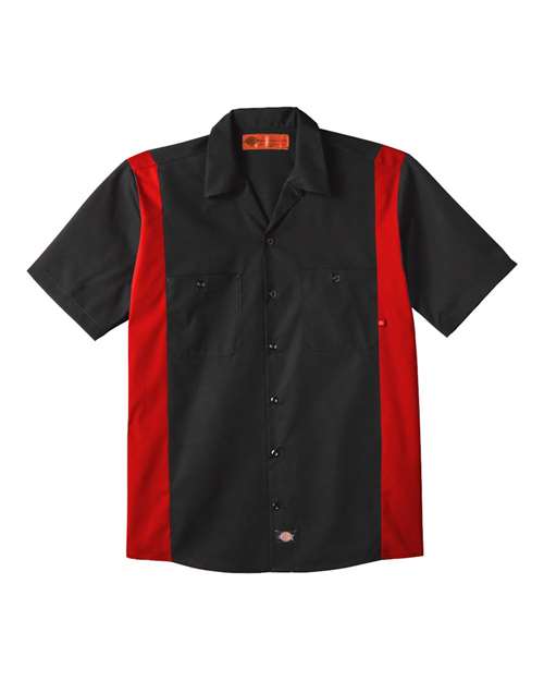 Dickies LS524T Men's Tall Industrial Colorblocked Short Sleeve Shirt in Black/ English Red