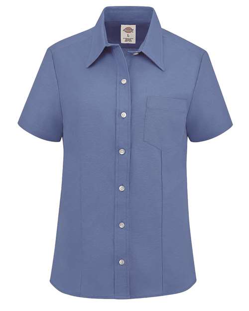 Dickies S254 Women's Short Sleeve Stretch Oxford Shirt in French Blue