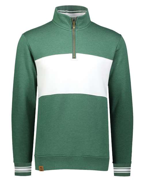 Holloway 229565 Men's All-American Fleece Colorblocked Quarter-Zip Sweatshirt in Dark Green Heather/ White