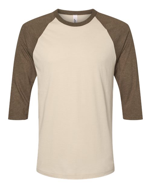 American Apparel 2003CVC Unisex CVC Three-Quarter Sleeve Tee in Heather Bone/ Heather Army